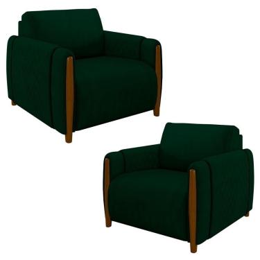 Imagem de Kit 2 Poltronas Decorativas Para Sala De Estar 98cm Amaranto M22 Veludo Verde - Mpozenato