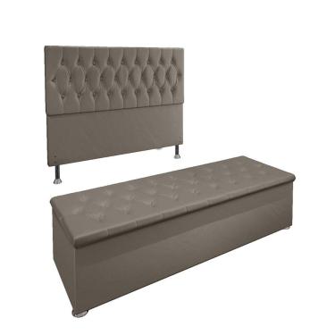 Imagem de Conjunto Cabeceira Casal e Recamier Baú 1,40m Suede Bege