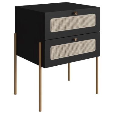 Imagem de Mesa De Cabeceira Com 2 Gavetas Pé Metal Arlo A10 Nero/dourado - Mpozenato