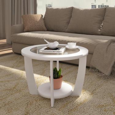 Imagem de Mesa De Centro Redonda 60cm Com Vidro Multimóveis Cr45306 Branco