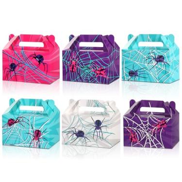 Imagem de 12 caixas de lembrancinhas de festa de aranha para meninas, teia de aranha, artigos de festa de aniversário, fantasma, aranha, doces, fronteiras, decorações de mesa com tema de teia de aranha de