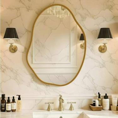 Imagem de Espelho Orgânico com Moldura Aluminio Grande 90X60 Decoração Sala Loja