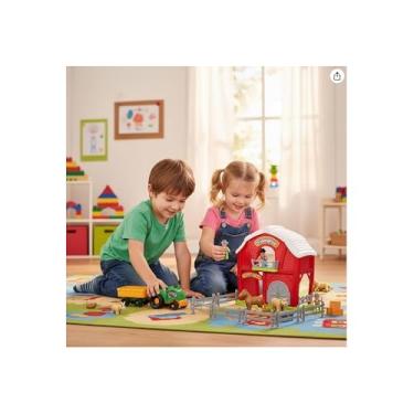 Imagem de Fazendinha Infantil com 21 Peças, Brinquedo Educativo de Plástico, Vermelho, com Animais, Trator e Fazendeiros, 33,5x18x35,5cm, para Crianças a Partir de 3 Anos