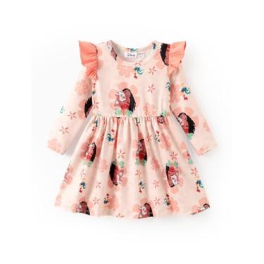 Imagem de Disney Princess Frozen Elsa Minnie Mickey Stitch Vestido de manga comprida manga longa roupas infantis de bebê para criança pequena, Princesa Moana - coral, 5-6 Anos