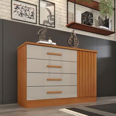 Imagem de Cômoda Barcelona 4 Gavetas E 1 Porta Ripada Tcil Cor:cinamomo-off