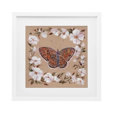 Imagem de Stupell Industries Borboleta vintage com borda de flor impressão emoldurada branca sob vidro, design por Cady Driver, 40,6 x 40,6 cm