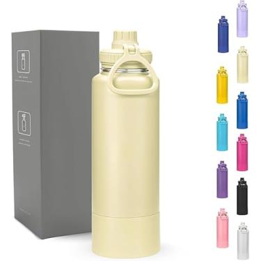 Imagem de Garrafa Térmica de Aço Inox 800ml, Parede Dupla com Isolamento a Vácuo, Antivazamento, com Infusor e Alça, para Bebidas Quentes e Frias (Bege)