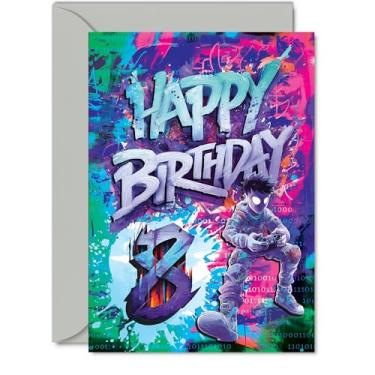 Imagem de Giftzie Cartões de aniversário de 8 anos para meninos e meninas - Epic Gamer - Cartão de feliz aniversário para meninos de 8 anos, filha, sobrinho, primo neto, cartões comemorativos de aniversário de