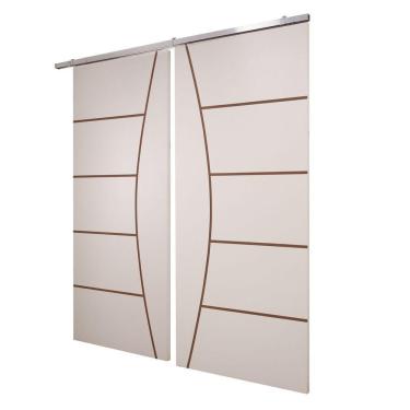 Imagem de Porta Dupla Branco Prime Frisada Kit Alumínio F09 - 210x180