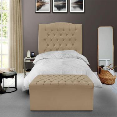 Imagem de Kit Cabeceira E Calçadeira Baú Dunas Solteiro 90 Cm - Veludo Bege Escuro