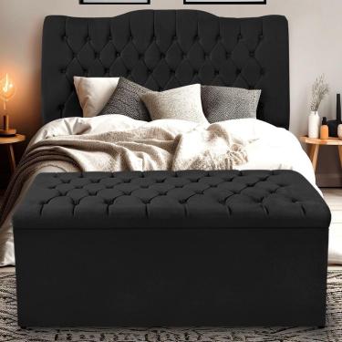 Imagem de Kit Cabeceira E Calçadeira Baú Dunas Queen 160 Cm - Veludo Preto