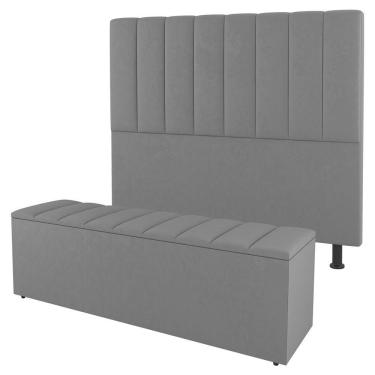 Imagem de Cabeceira E Baú Cama Box Solteiro Cora 90cm Suede Cinza