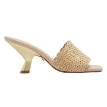 Imagem de Mule Bege Salto Dourado Geométrico Lançamento Arezzo-Feminino
