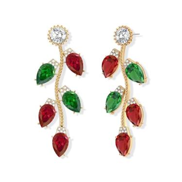 Imagem de MYCUTEY Brincos de lâmpada de Natal femininos vermelhos e verdes com strass brilhante, joias de Natal para presente de Natal