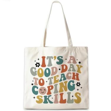 Imagem de CosxHabitat Sacola Groovy Boho para professores de saúde mental, presentes de agradecimento ao professor, sacolas de lona, presentes de terapeuta, bolsa de compras reutilizável para conselheiro de