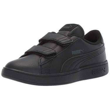 Imagem de PUMA Tênis infantil feminino Smash 2 de couro com gancho e laço, Preto, 10 Toddler