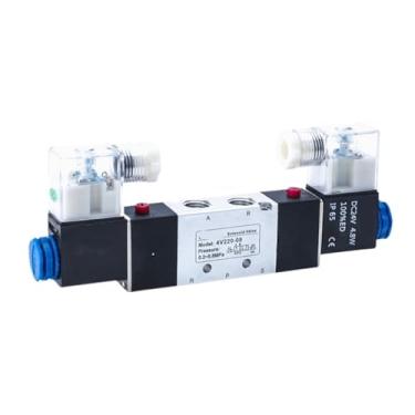 Imagem de 1 válvula solenoide 4v220-08 controle duplo de cabeça dupla 5 vias 2 posições Power Down Hold válvula direcional pneumática (com conexões de 12 mm, AC24V)
