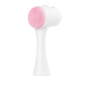 Imagem de Escova de Limpeza Facial 2 em 1, Silicone e Cerdas Macias, Manual, 13x7cm, para Skin Care, Massagem e Escova de Limpeza Facial 2 em 1 com Cerdas Macias e Silicone – Massagem, Esfoliação e Cuidados com a Pele (Rosa e Branco)
