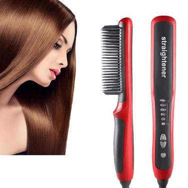 Imagem de Escova Alisadora Profissional - Aquecimento Rápido 20s, 6 Temperaturas, Cerâmica e Queratina, Preto e Vermelho