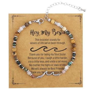 Imagem de Pulseira Onda para Mulheres, Pulseiras de Amizade A Onda da Vida Pulseira com Contas Joia Motivacional Presente de Melhoras Ânimo Presente Inspirador(Bestie)