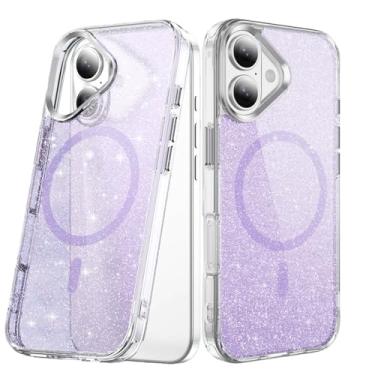 Imagem de COTDINFOR Capa com glitter para iPhone 16 Plus, [compatível com Magsafe] Capa protetora antiamarelamento fofa brilhante para mulheres e meninas, capa protetora de TPU transparente à prova de choque