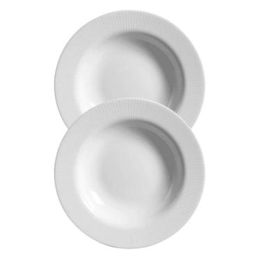 Imagem de Jogo 2 Pratos Raso Plissan Relevo Branco 33cm Cerâmica Alleanza