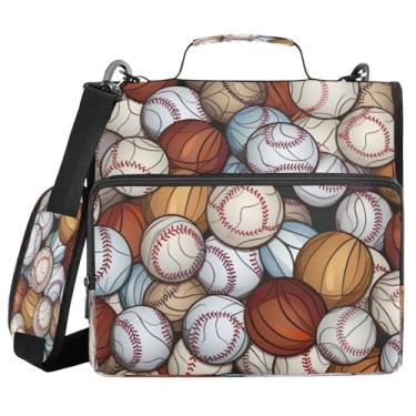 Imagem de ATTX Fichário com zíper padrão de bolas de beisebol com alça acolchoada ajustável – bolsa para fichário com capacidade para 500 folhas com organizador de vários bolsos, serve para laptop de 30 cm #246