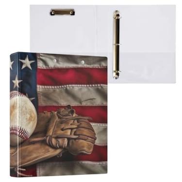 Imagem de Blueangle Fichário de taco de beisebol vintage com 3 anéis com prancheta e 2 bolsos - Organizador de documentos decorativos de 3 cm para escritório, suprimentos para reuniões (909)