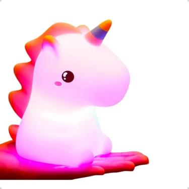 Imagem de Luminária Unicórnio Infantil com LED, 7 Cores, Luz Noturna Toque Sensível, Abajur Decorativo para Quarto de Criança