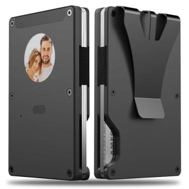 Imagem de Carteira masculina com tela E-Ink – Carteiras com bloqueio RFID podem personalizar foto/texto/informações de contato, porta-cartão de crédito fino, presente para homens, Preto, E-wallet