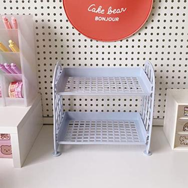 Imagem de Prateleira de mesa dobrável de 2 camadas, organizador de armazenamento empilhável para cosméticos, artigos de papelaria, cozinha e banheiro, design de guarda lateral que economiza espaço