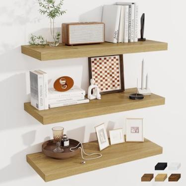 Imagem de Fun Memories Prateleiras flutuantes profundas, prateleiras de parede de carvalho 81 cm L x 30 cm, 32 prateleiras longas de madeira rústica para armazenamento, cozinha, quinta, lavanderia, quarto