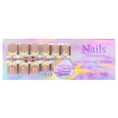 Imagem de 150PCS Dicas de Unhas French Press on Nails Falsas para Arte DIY Primer Ponta Pré-aplicado Base Coat Macias 3-em-1 Sem Necessidade Quebra- Confortável Super Ajuste Duradouro
