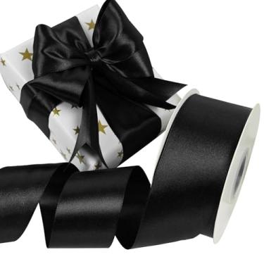 Imagem de Simplegoal Fita de cetim preta dupla face 5 cm x 50 metros fitas pretas de poliéster para embrulho de presente, fita de tecido para artesanato, buquê de flores, costura, artes, decoração de festa de