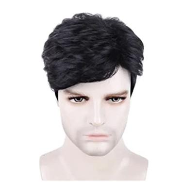 Imagem de Generic Peruca Masculina Preta Curta Encaracolada Estilosa Cosplay Resistente Ao Calor Peruca Sintética para Halloween, Festa, Namoro
