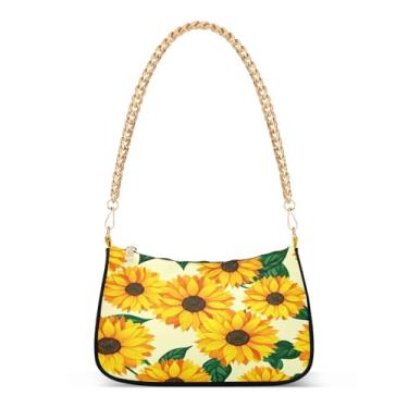 Imagem de CEBUGI Bolsas transversais femininas bolsa de ombro girassóis folhas bolsas elegante bolsa clutch com alça de corrente