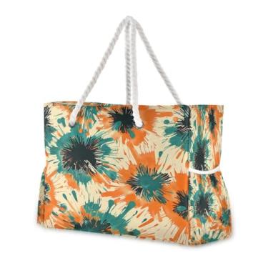 Imagem de Wassud Bolsa de praia abstrata floral grande para mulheres, impermeável, à prova de areia, bolsa de viagem com zíper e bolso para piscina, academia, acampamento