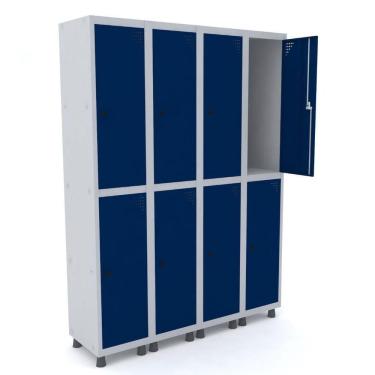 Imagem de Roupeiro De Aço 8 Portas Grandes Azul Delrey Com Prateleira Tranca Cadeado - Pandin