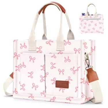 Imagem de Bolsa de lona feminina com bolsos, bolsa transversal, bolsas de ombro, bolsas de trabalho casuais, bolsa de mão, Rosa/gravata borboleta