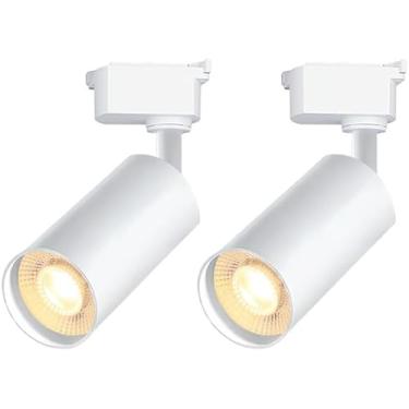 Imagem de Bravsekai Cabeças de iluminação de pista de LED brancas, 2 luzes de 10 W reguláveis com trilho de luz de trilho tipo H de circuito único 6000 K, luminária de teto branca fria para ambientes internos e