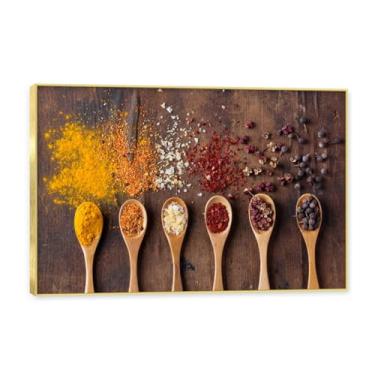 Imagem de NHLDZYH Moldura dourada. Tela decorativa cozinha, arte vintage especiarias coloridas, arte de parede quadros para sala de estar quarto cozinha. B22. 40x60cm