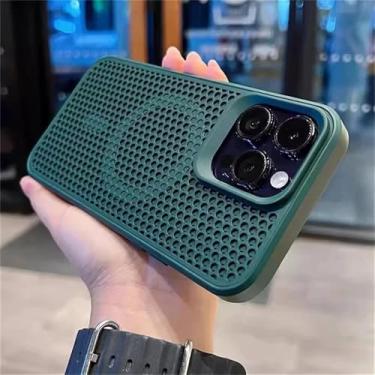 Imagem de Capa de telefone dissipadora de calor para iPhone 11 12 13 14 15 16 Pro Max Plus, capa traseira magnética à prova de choque, verde, para iPhone 14