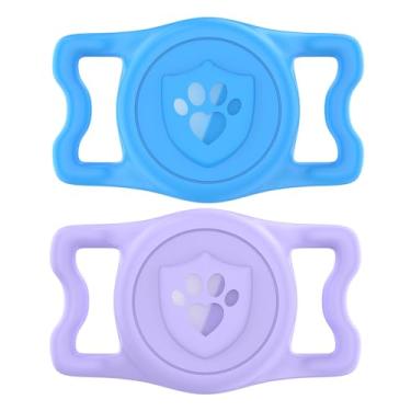 Imagem de ilFindYou Suporte para coleira de cachorro AirTag: IP68 à prova d'água para coleira de cachorro, capa de silicone antiperda e durável, compatível com Apple AirTags (azul e roxo)