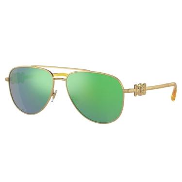 Imagem de Versace Kids VK 2002 10023R Óculos de sol aviador de metal dourado, lente espelhada verde