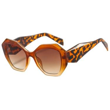 Imagem de HCHES Óculos de Sol Femininos Fashion Retrô com Estampa de Leopardo Degradê, Armação Irregular de Luxo, Casuais e Masculinos, Proteção UV400 (leopardo marrom)