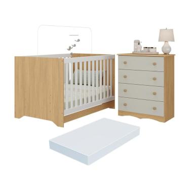Imagem de Berço Americano 3 em 1 com Colchão Incluso e Cômoda 4 Gavetas Realeza Multimóveis MP4701