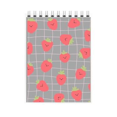 Imagem de Caderno Espiral com Estampa de Morangos, Design Kawaii, Grade Rosa, Capa Decorativa (4, Cinza)