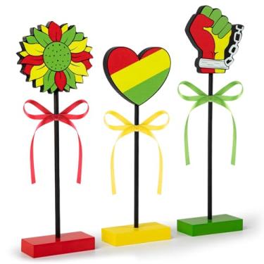 Imagem de 3 peças de decoração de mesa Juneteenth placas de madeira rústica 1865 Freedom Black American Tiered Tray Decorações para festas de férias africanas (padrão)