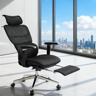 Imagem de Cadeira de Escritório Daksan com Ergonomia Integrada: Suporte Lombar Ajustável, Encosto Reclinável com Apoio de Cabeça e Pés Retráteis - Preto