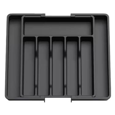 Imagem de Porta Talheres Organizador Gaveta Ajustável com 8 Divisórias Preto Bandeja Grande Divisor Versátil para Cozinha Ideal Talher Utensílios Facas Suporte Separador Plástico Resistente.